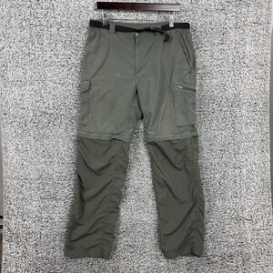 Columbia Pants Mens 36x32 Green Nylon Hiking Cargo Belted Omni-Shade Convertible
